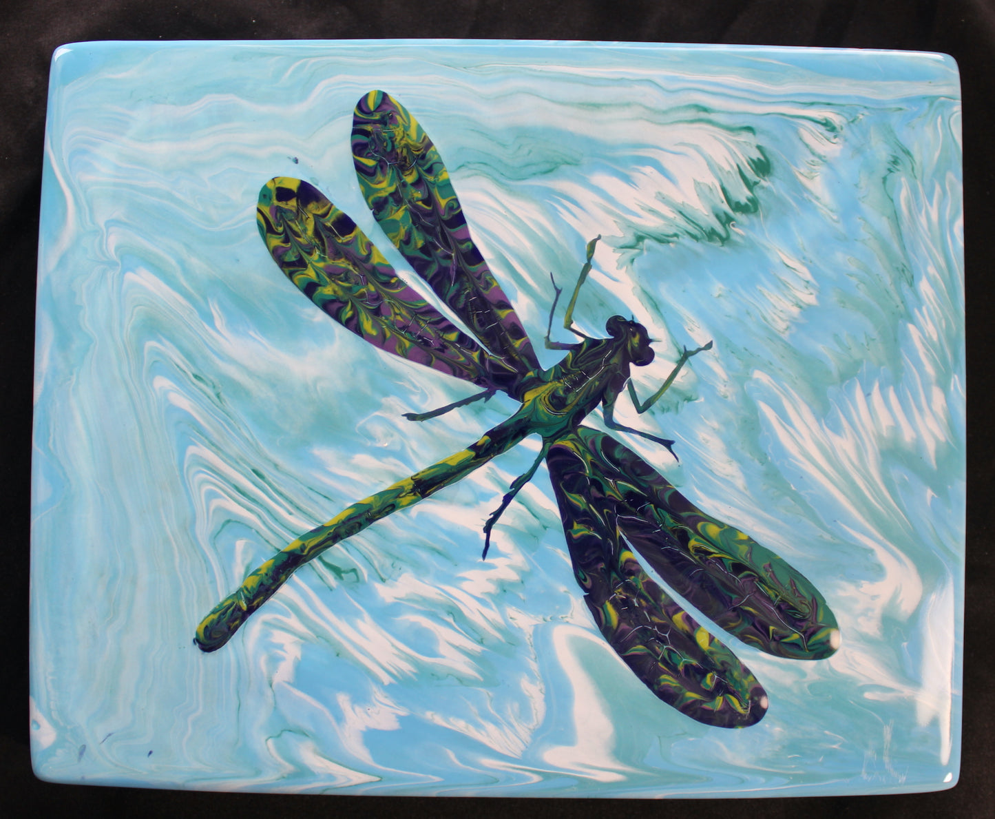 8"x 10" Clay Canvas Glaze Pour Painting - Dragonfly